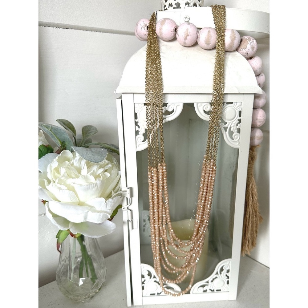 Cream multi layered crystal beaded necklace